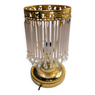 Vintage Brass Table Lamp – With Crystal Glass Drops and Art Deco Flair