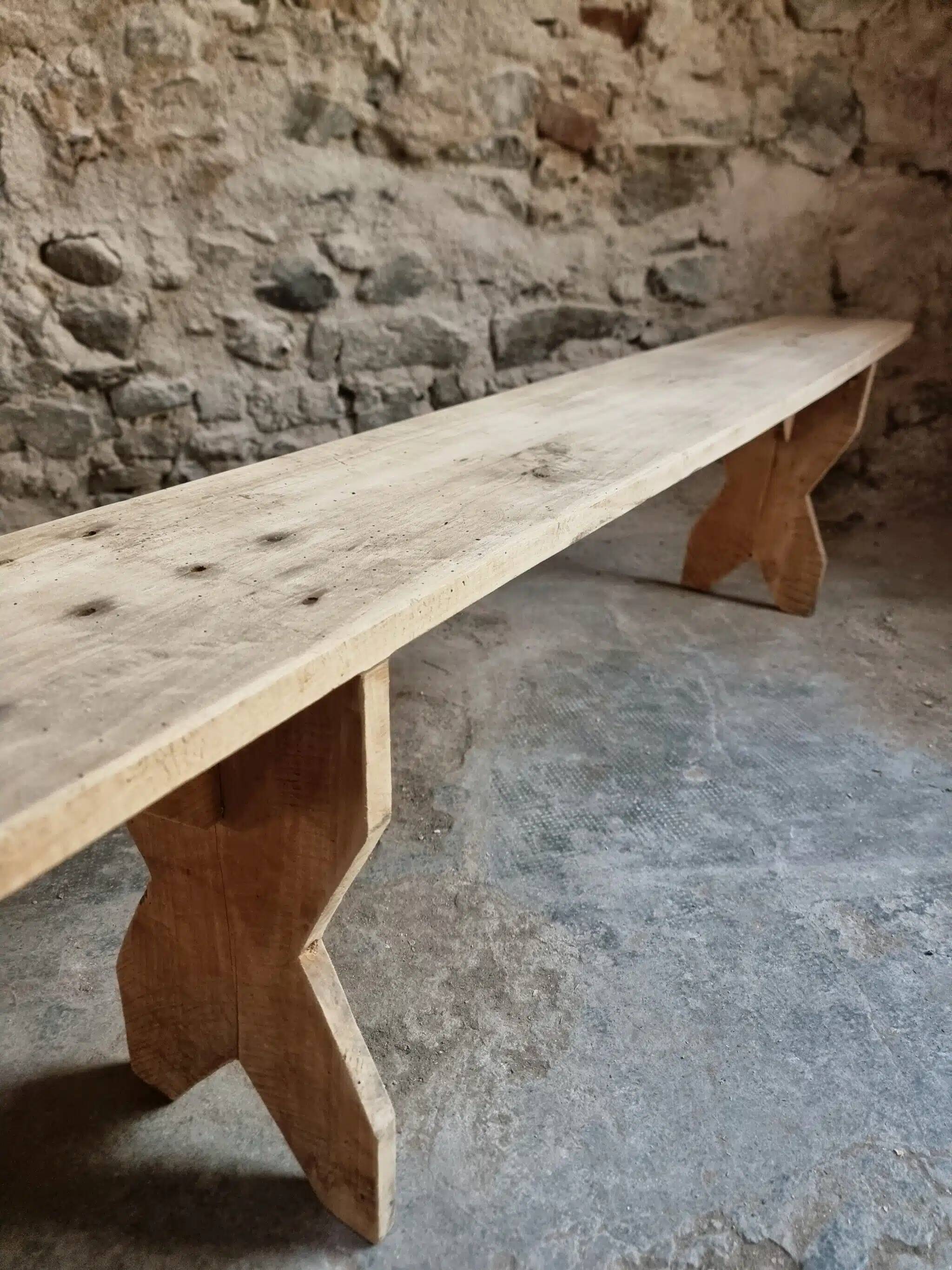 Set of 2 antique French poplar benches, consoles or shelves, circa 1900.