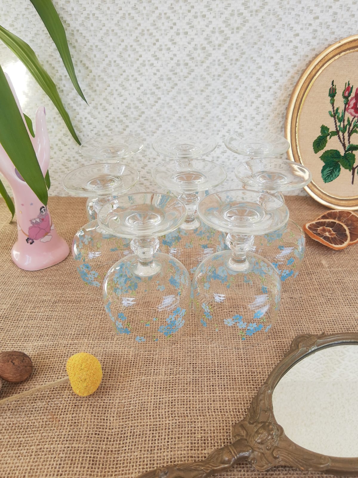 Ensemble de 8 verres à vin ballon Myosotis Veronica vintage