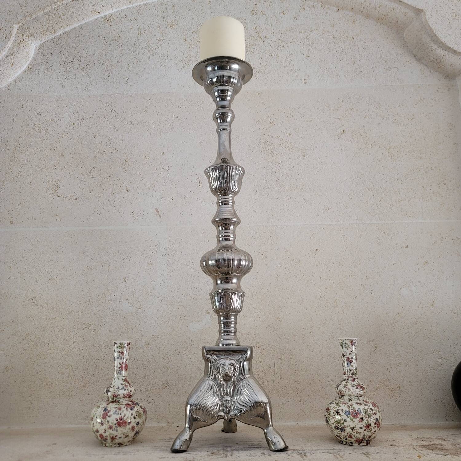 Large silver-plated metal candlestick