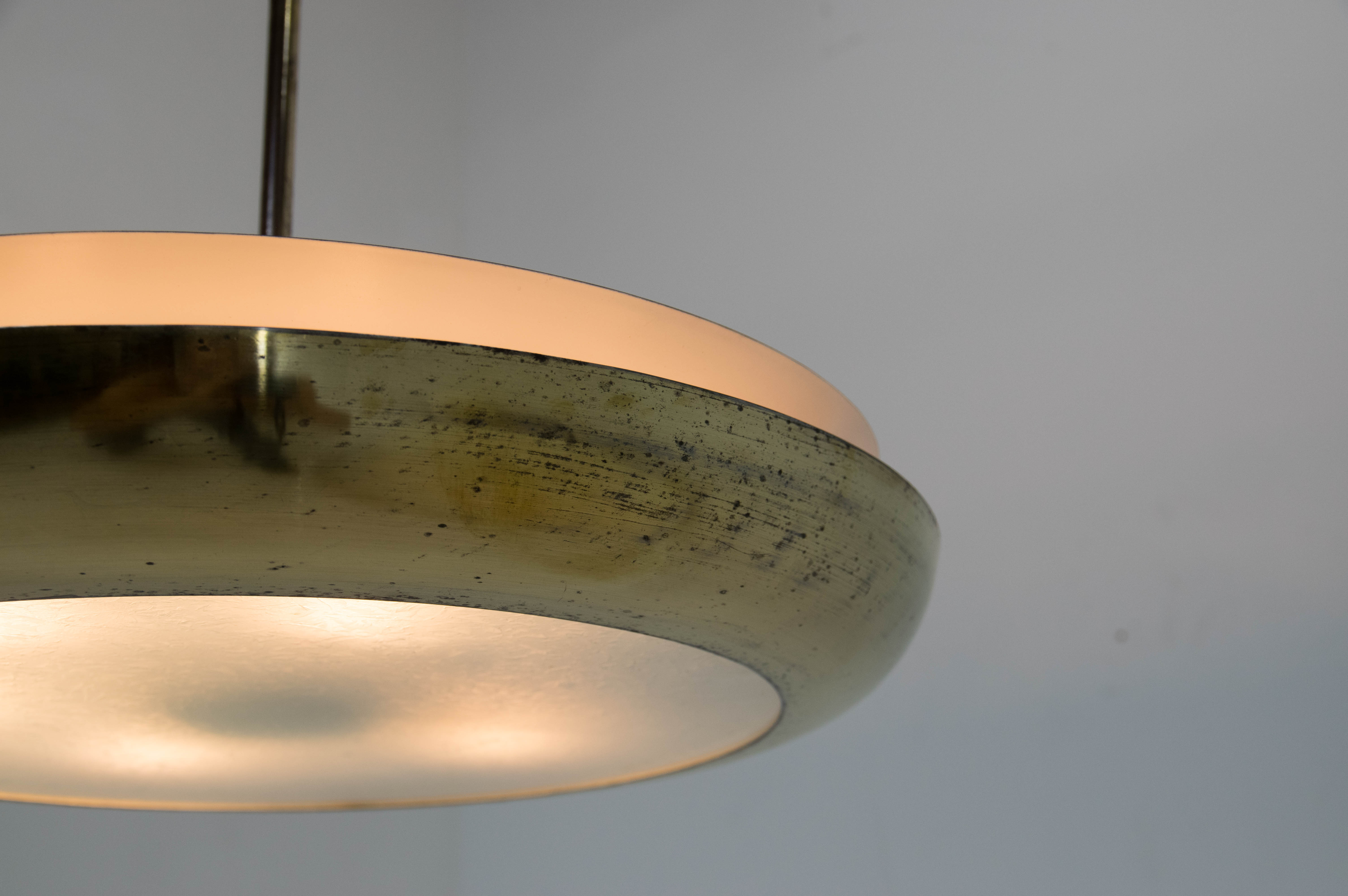 Buhaus / Functionalist Brass Chandelier UFO, 1930s, Restored