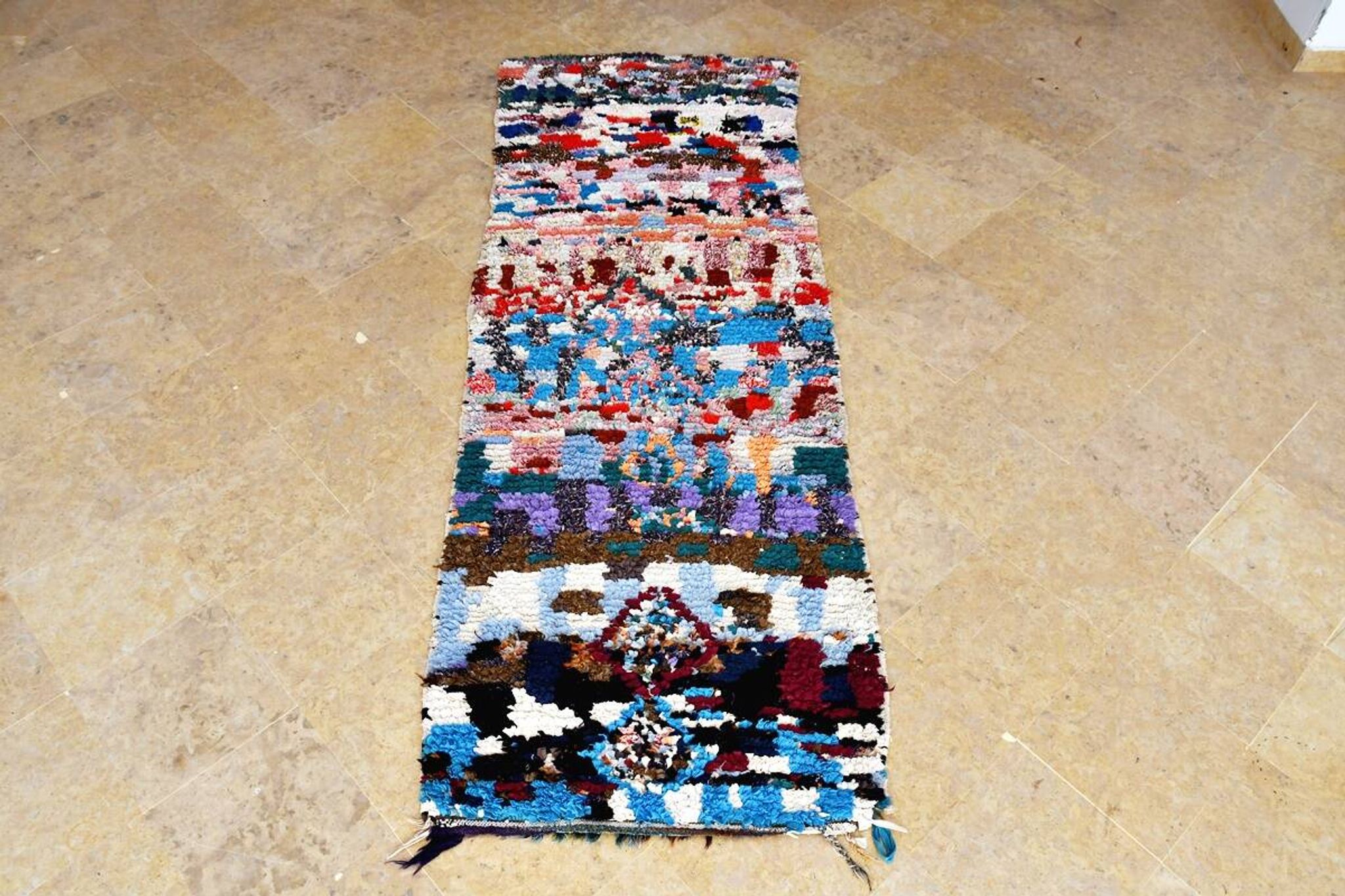 Vintage Moroccan Berber Boucherouite rug 238 x 85 cm