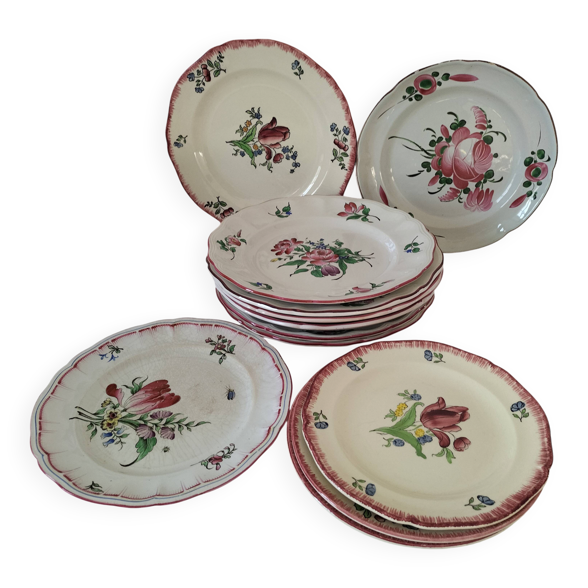 12 antique floral plates bistro & guest table style