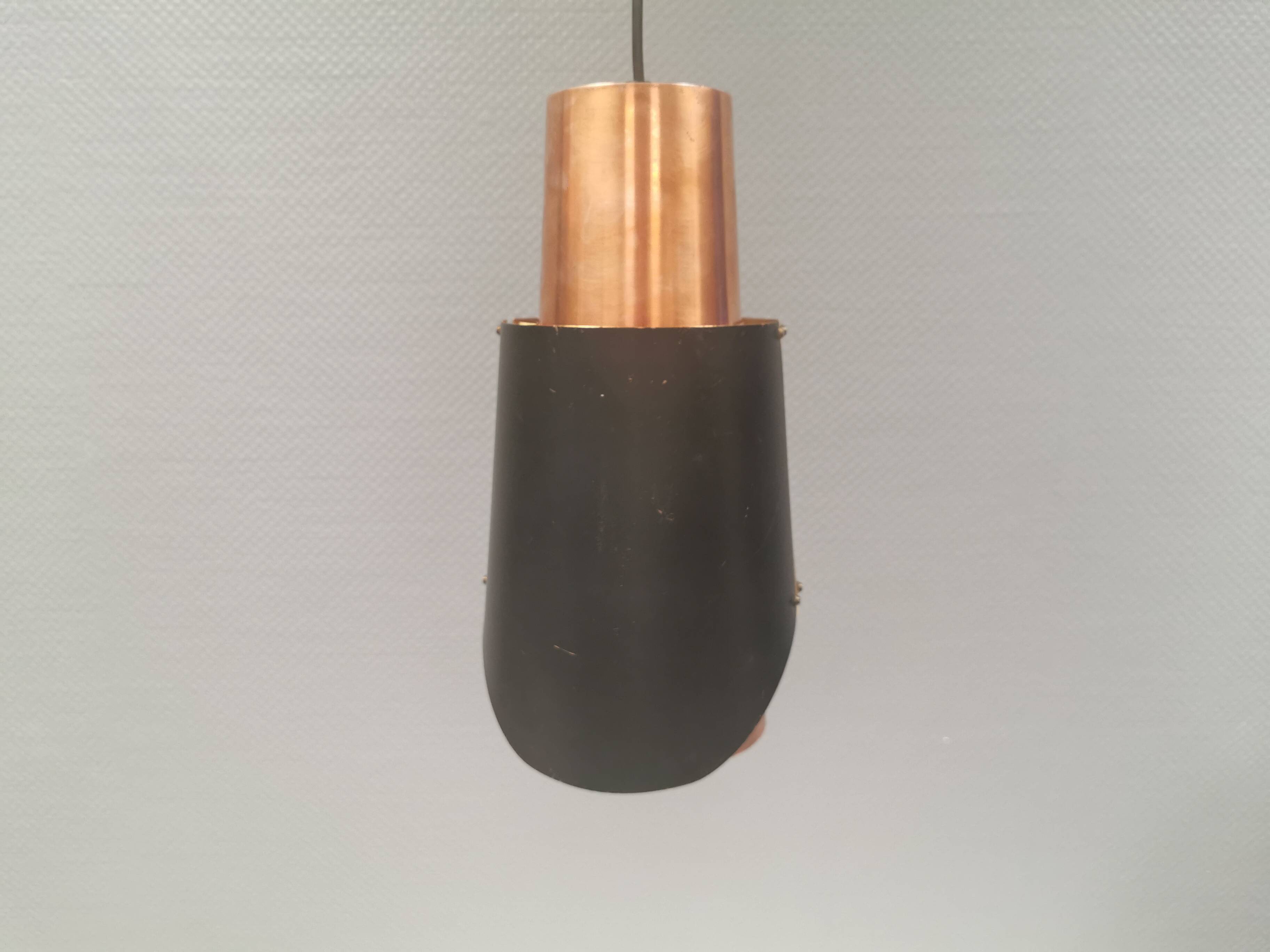 Hanging lamp in copper and black lacquered metal by Bent Karlby for Lyfa