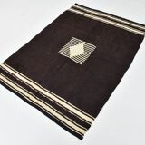 4x6 Black & Beige Handmade Wool Kilim Rug, 127x176 Cm