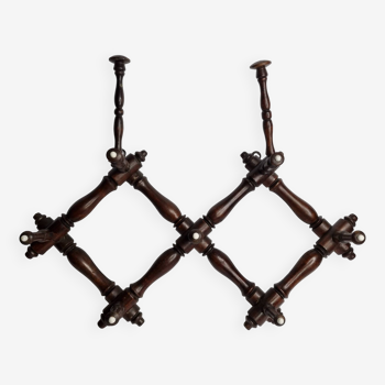 Old extendable wooden coat rack, Napoleon III, 9 hooks