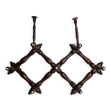 Old extendable wooden coat rack, Napoleon III, 9 hooks