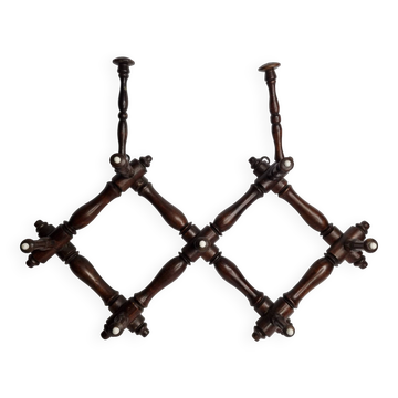 Old extendable wooden coat rack, Napoleon III, 9 hooks