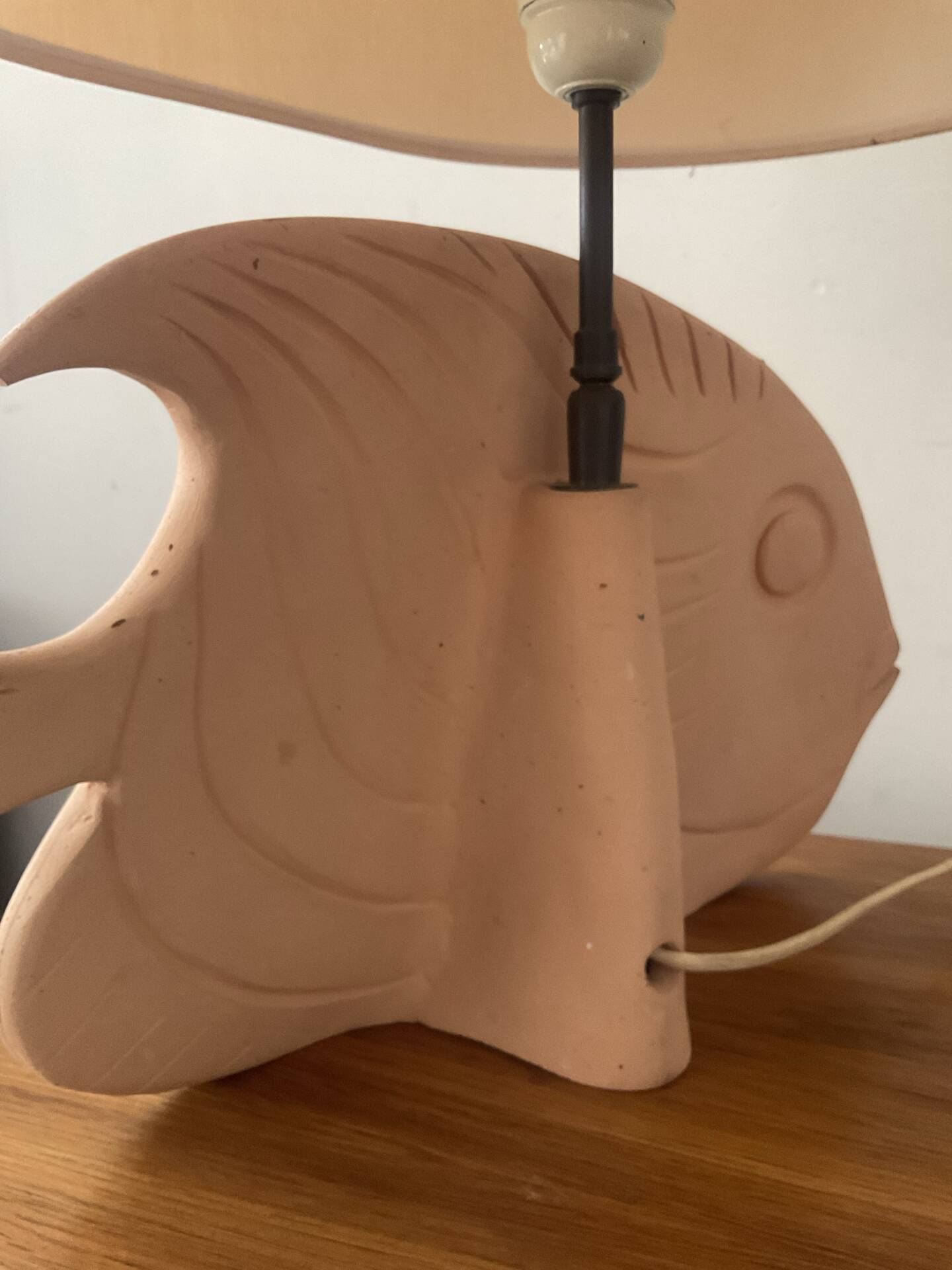 Vintage fish lamp in terracotta signed from the 1970s.