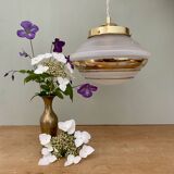 Vintage art deco globe pendant light in white and gold frosted glass