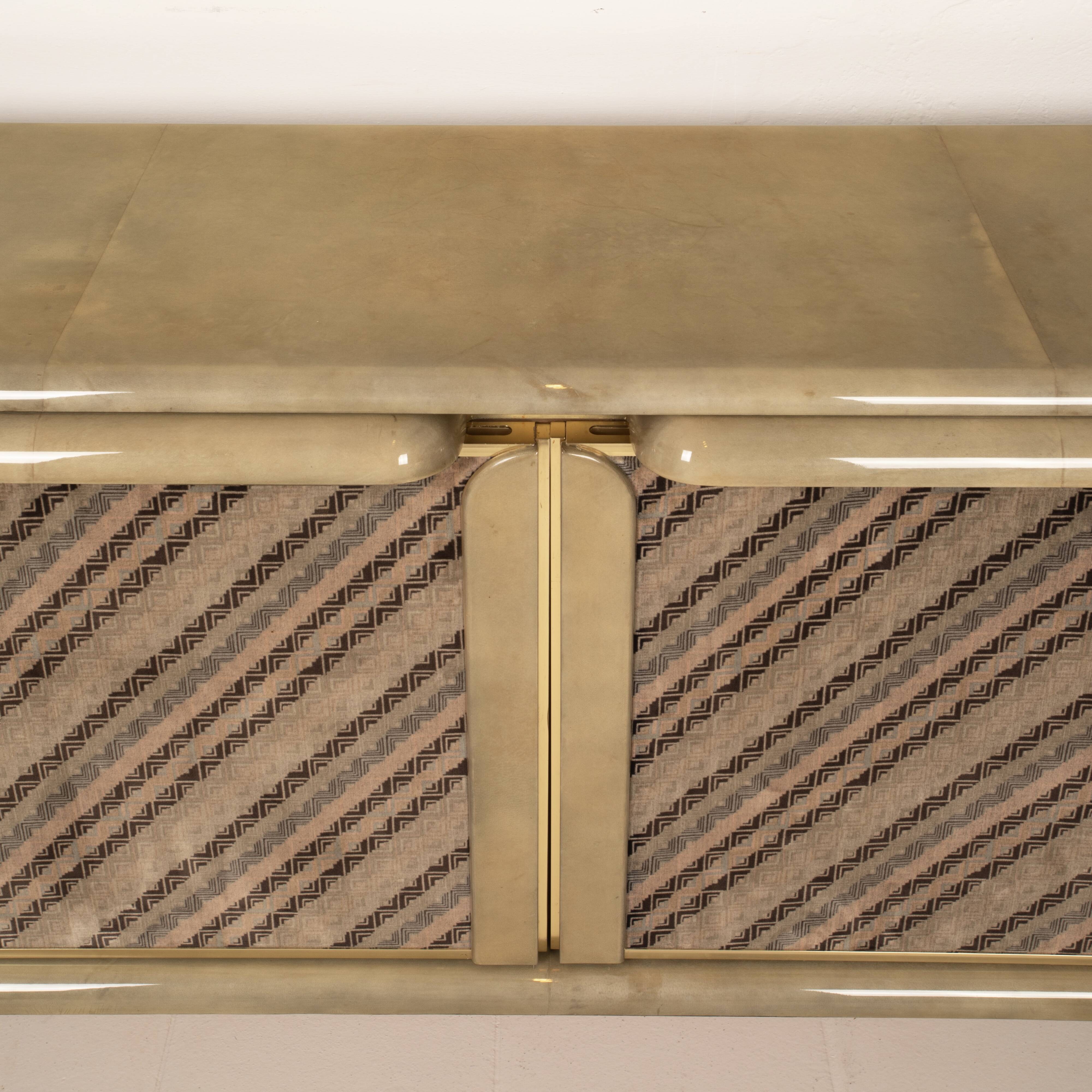 Sideboard in parchment and Missoni fabric by Angelo Mazzola for Salpol, 1980
