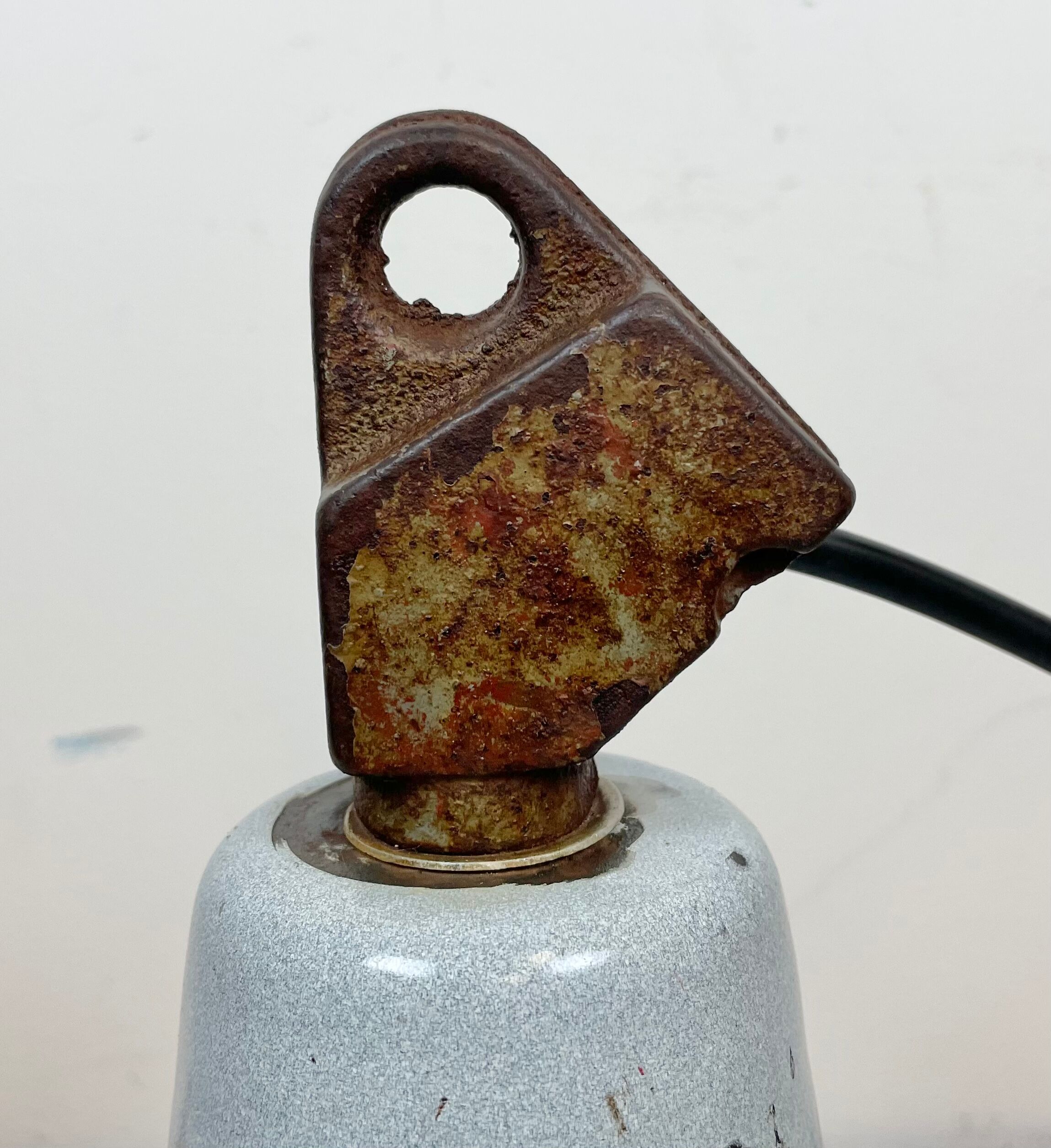 Industrial Grey Enamel Factory Lamp with Cast Iron Top, 1960s