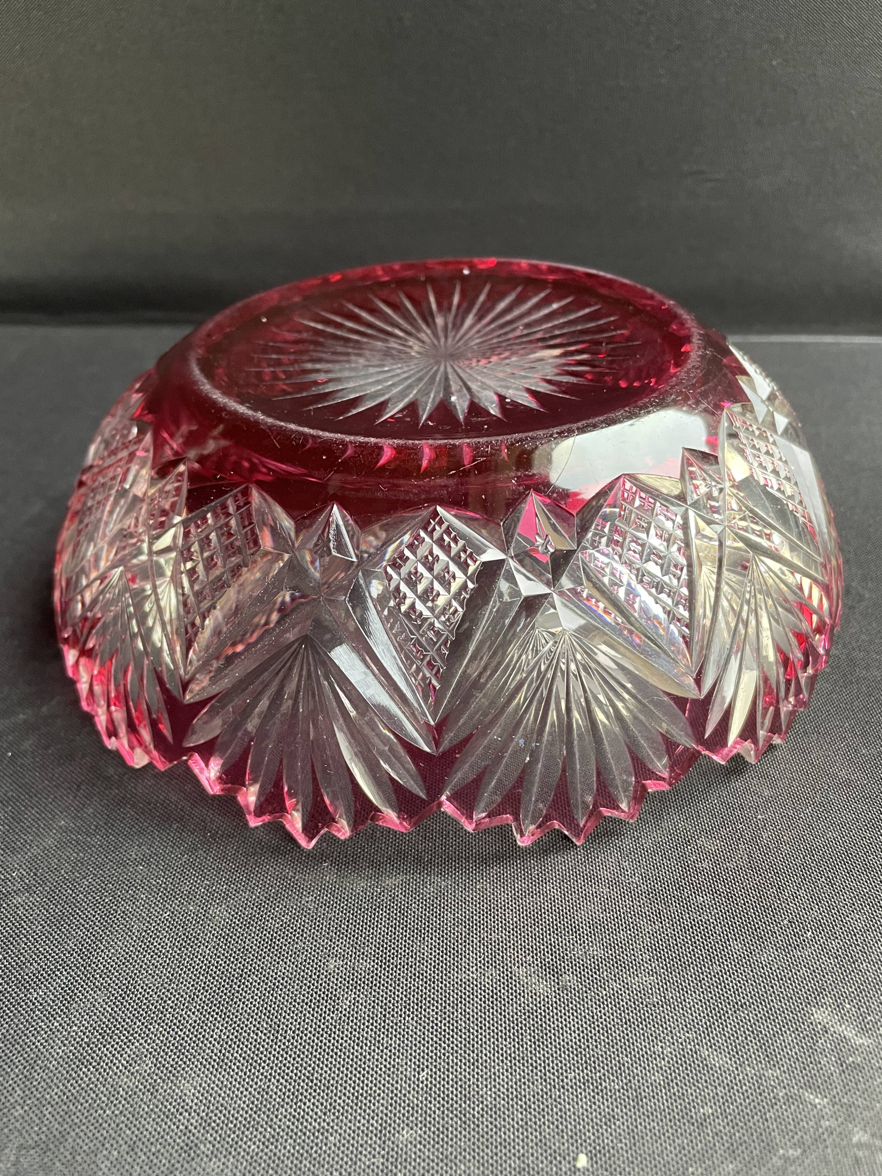 Overlay cut crystal salad bowl