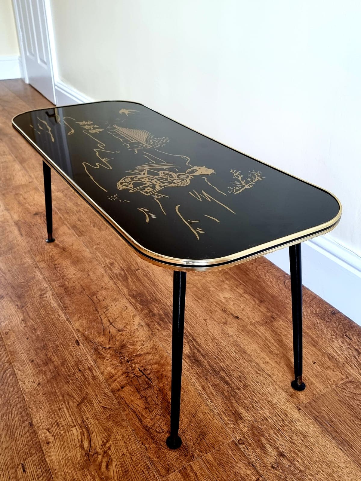 Vintage Retro 1950s/1960s Glass Top Coffee Table With Black Dansette Legs