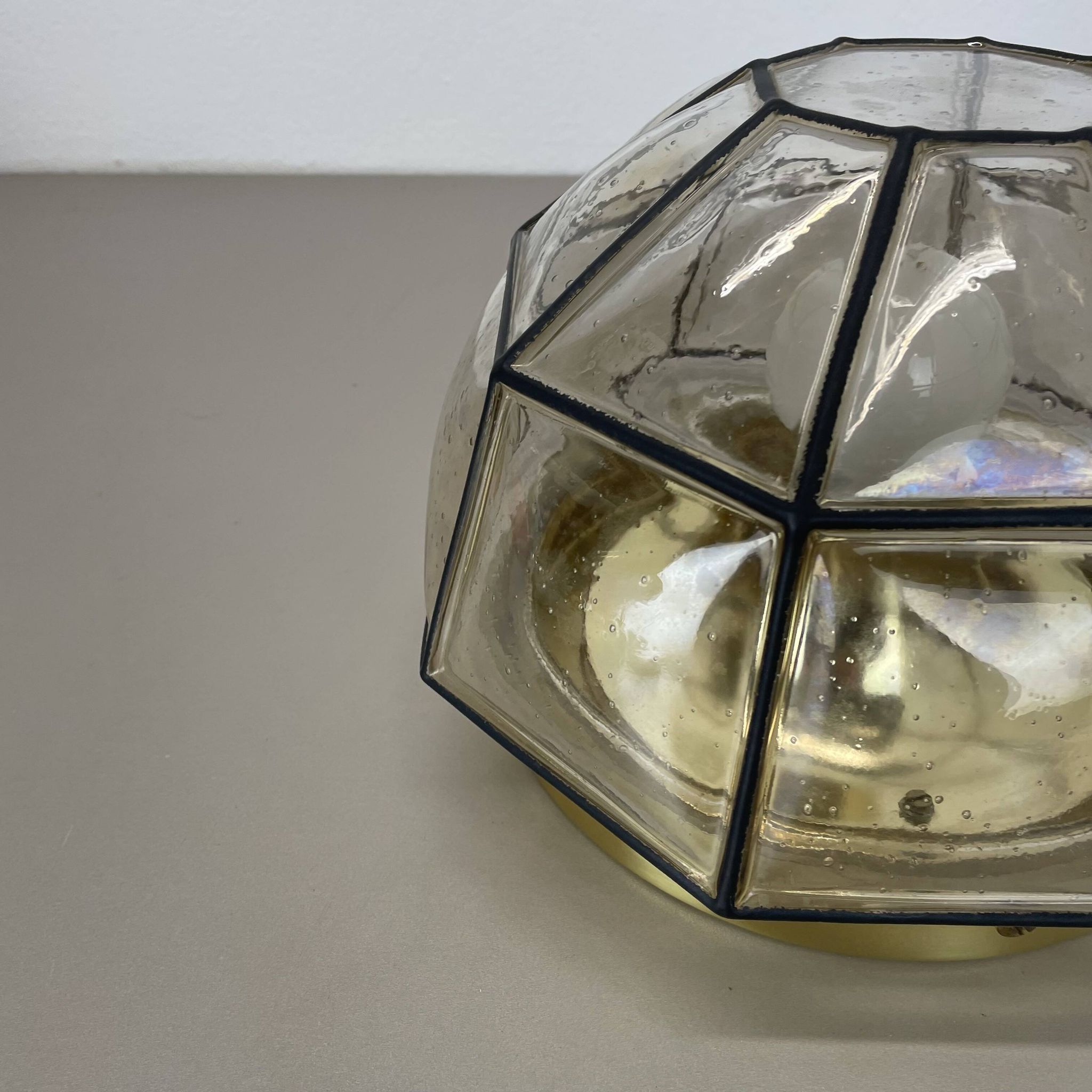 Ceiling Light "Iron Rings" made of Brass and Glass by Glashütte Limburg, Germany, 1970s