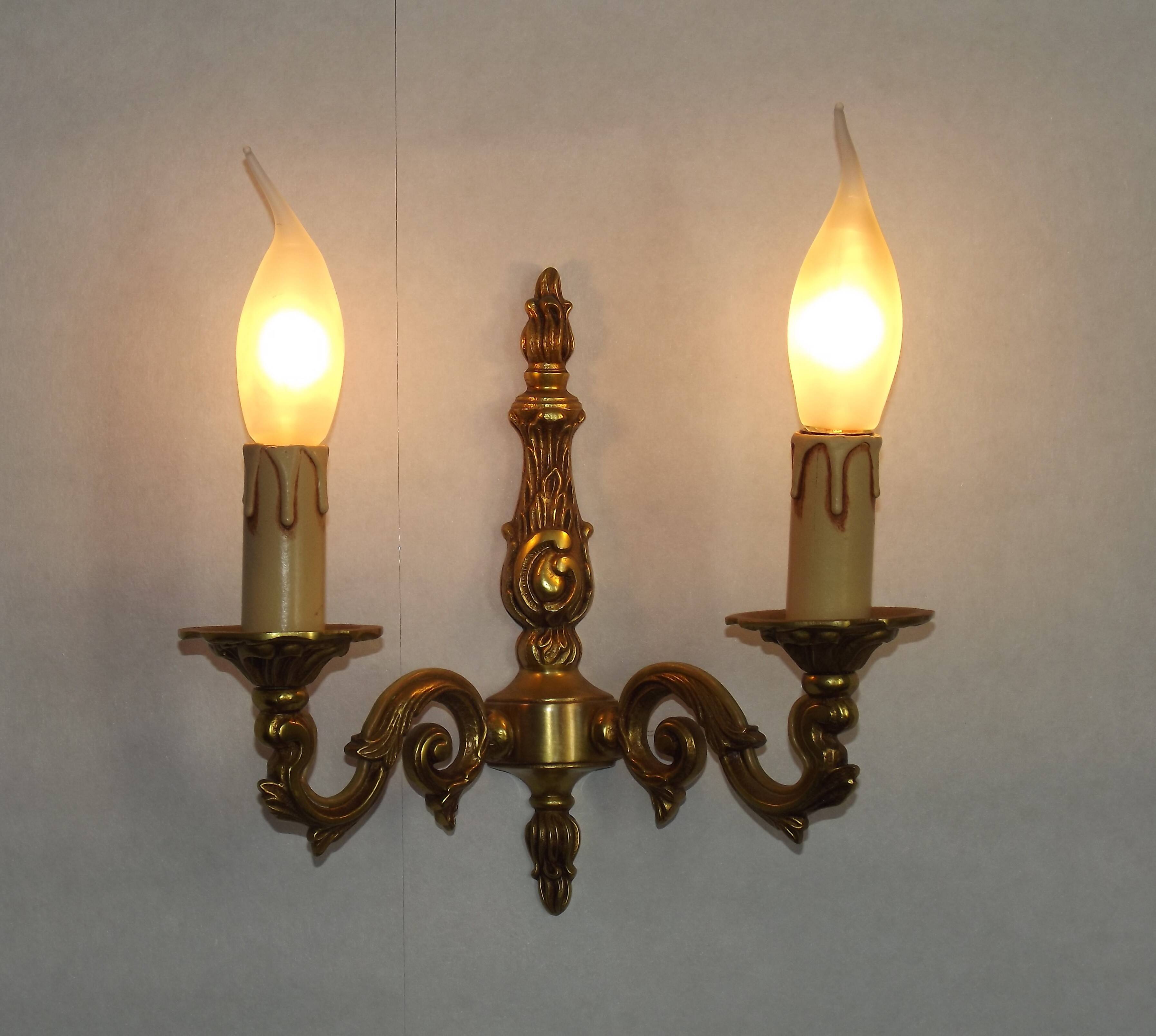 Pair of French Traditional Style Bronze Mid Century Double Wall Lights