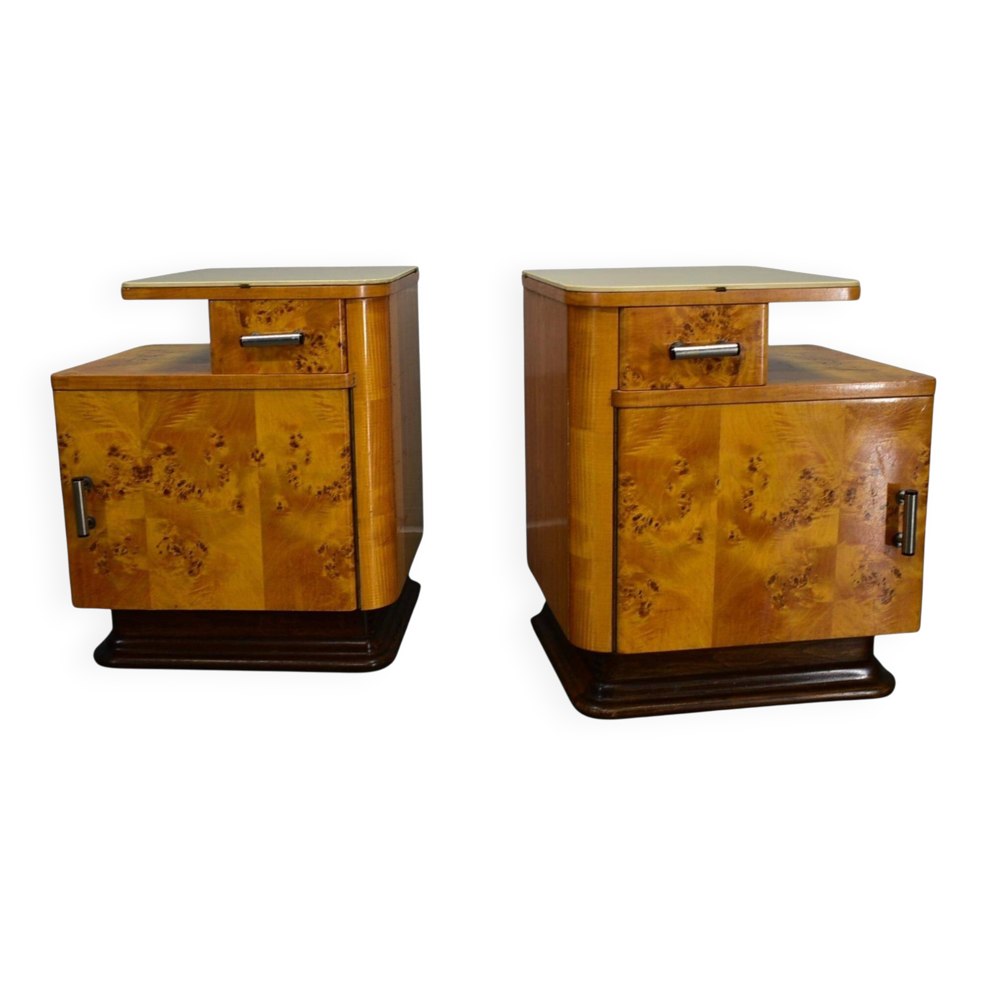 1940s set of bedside tables by Jindrich Halabala, Czechoslovakia