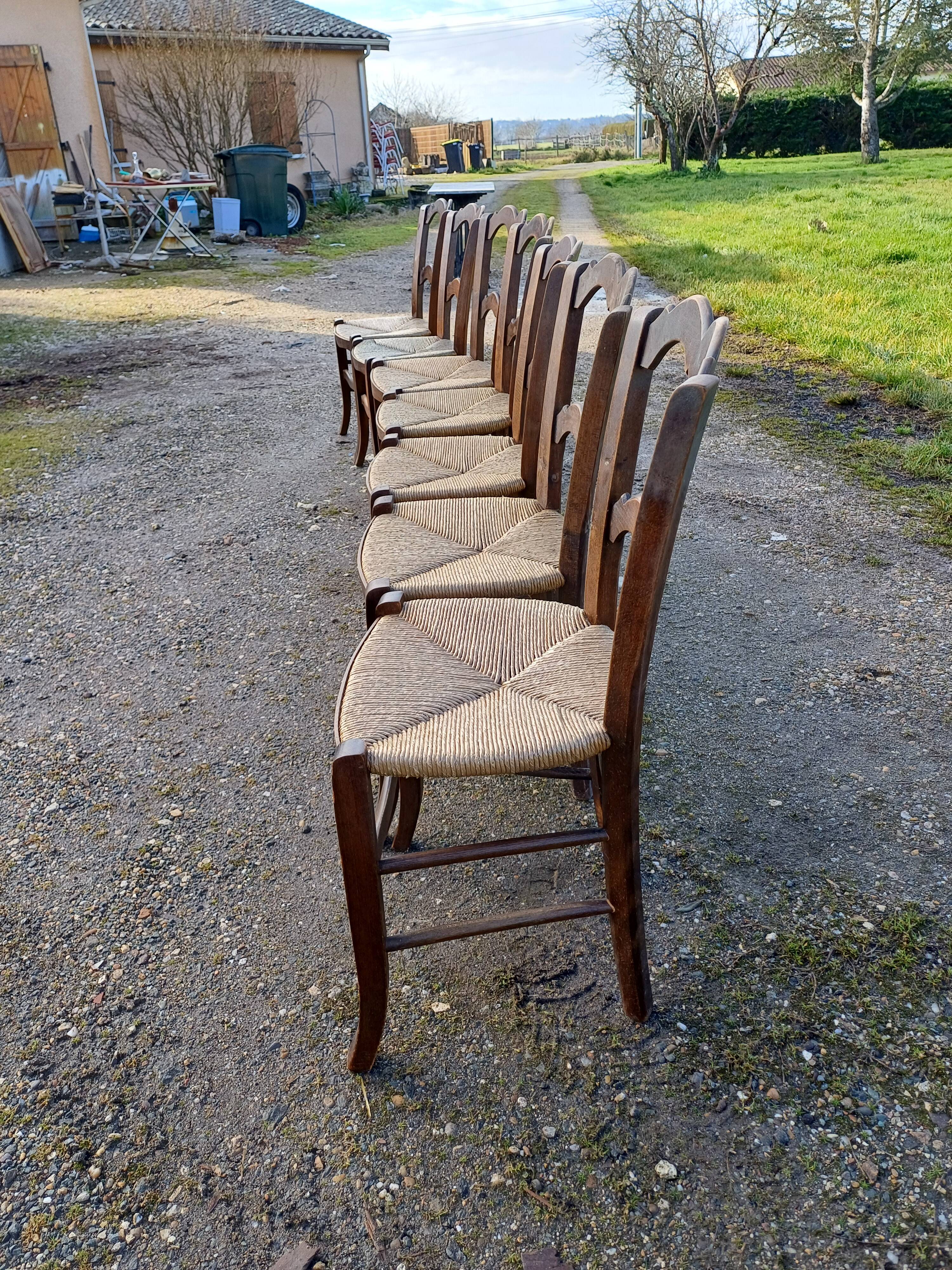 7 Old Straw Chairs