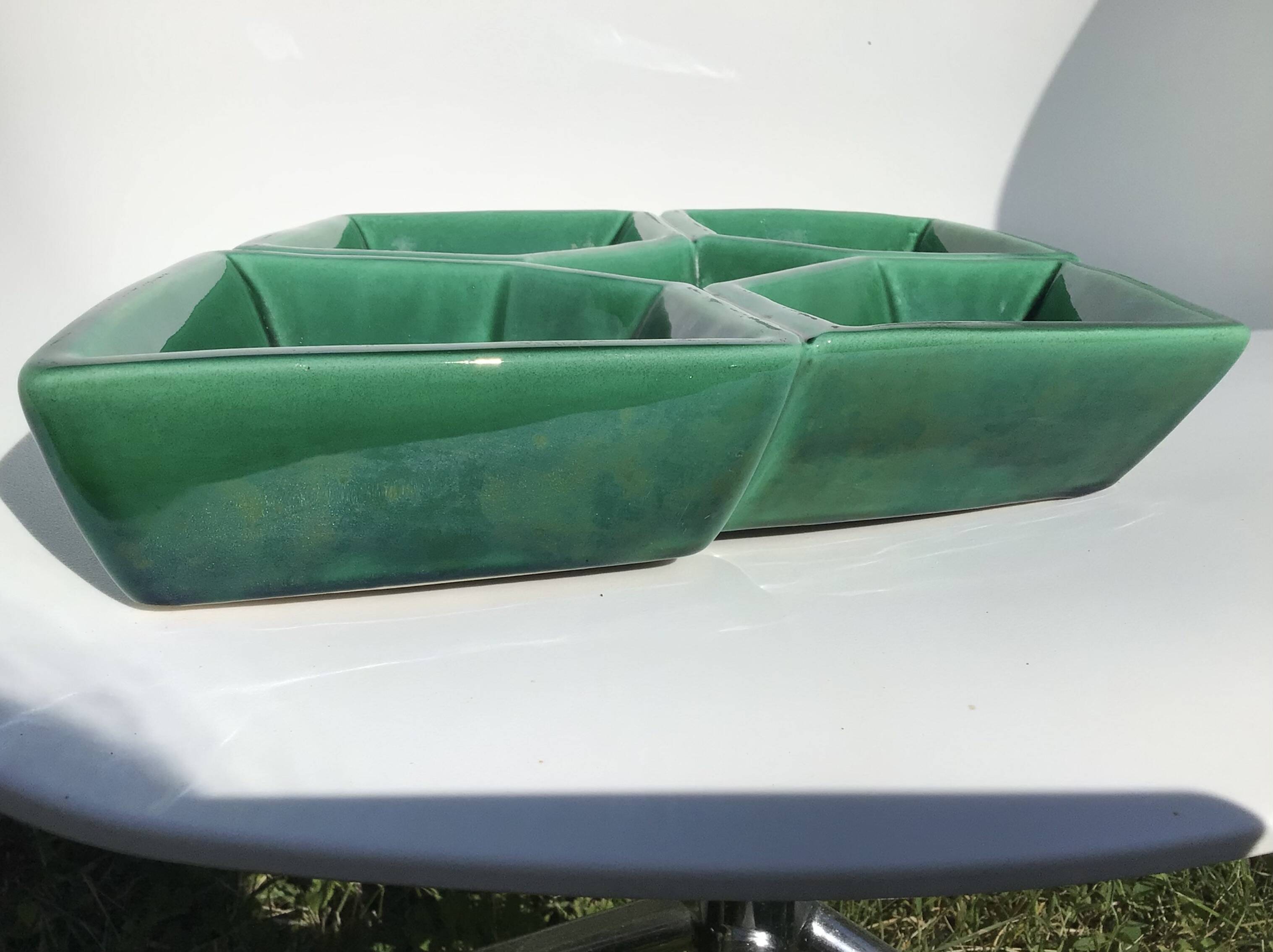 60s earthenware diamond-shaped compartmentalized dish