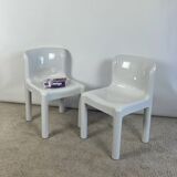 Pair of Glossy White Chairs Kartell 4875 by Carlo Bartoli, 1980s