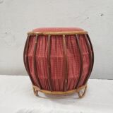 Tabouret / pouf en rotin vintage