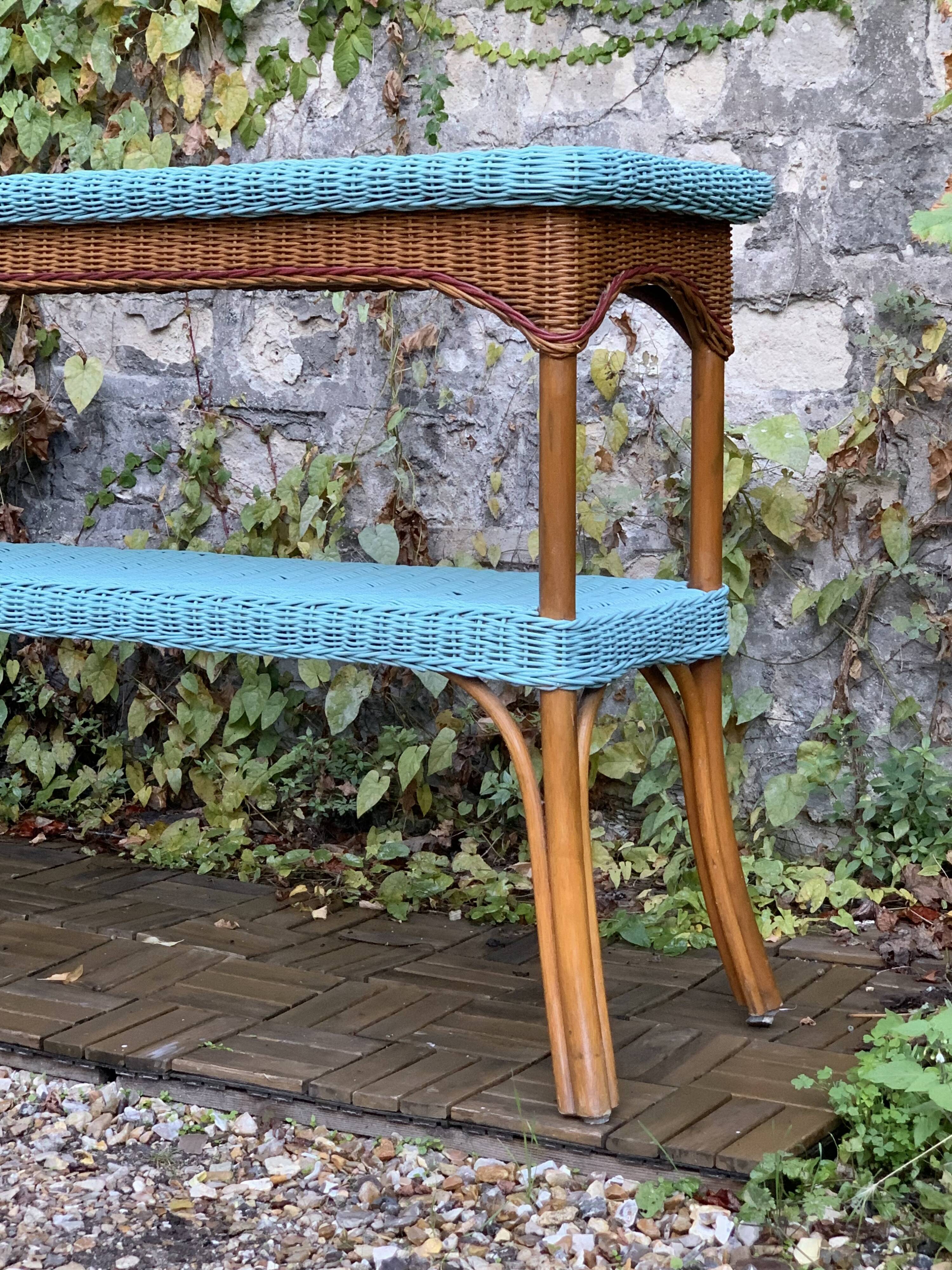 Vintage woven rattan and wicker console