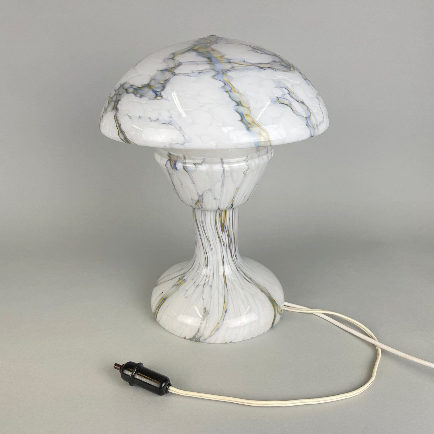 Lampe de table champignon en verre marbré vintage, années 1930