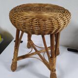 Round low stool rattan - vintage - old
