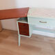 Bureau en bois vintage années 50 vert d'eau pieds compas
