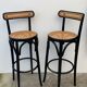 Pair of high canne stools or black curved wooden bar chairs, 1970