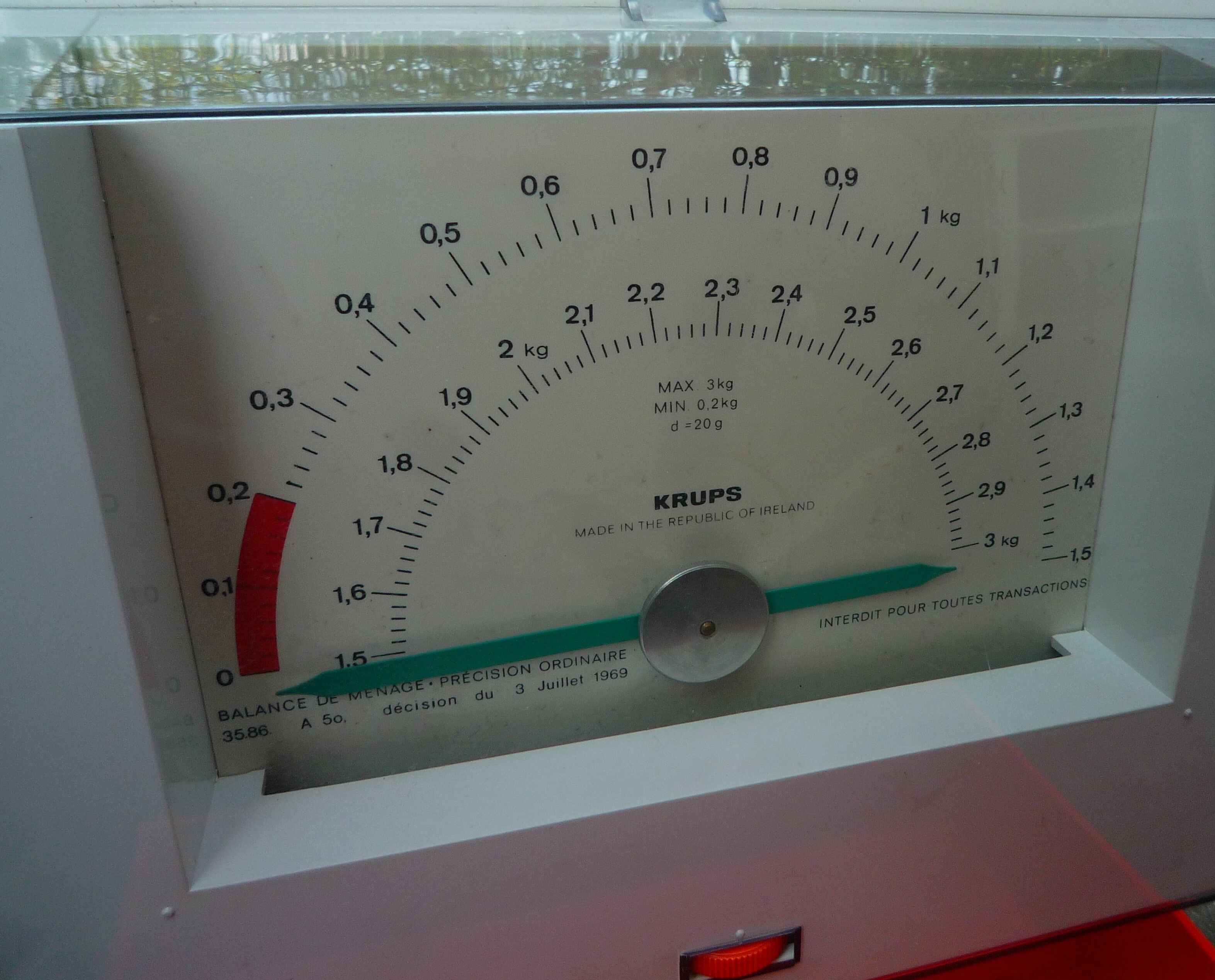 Krupps wall-mounted kitchen scale, orange, vintage 70s