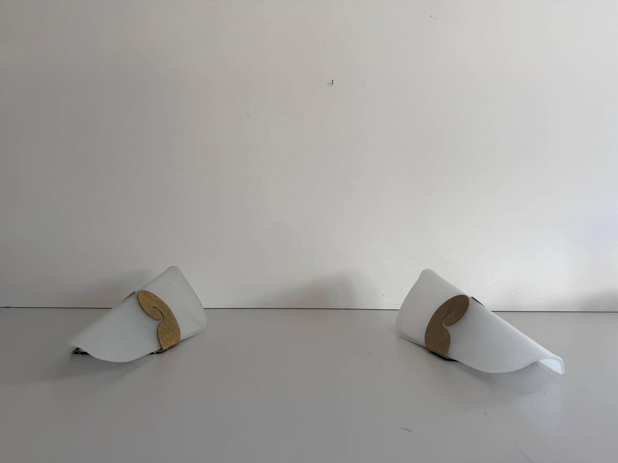 Pair of glass and metal wall lights AGE, 1980s, Italy