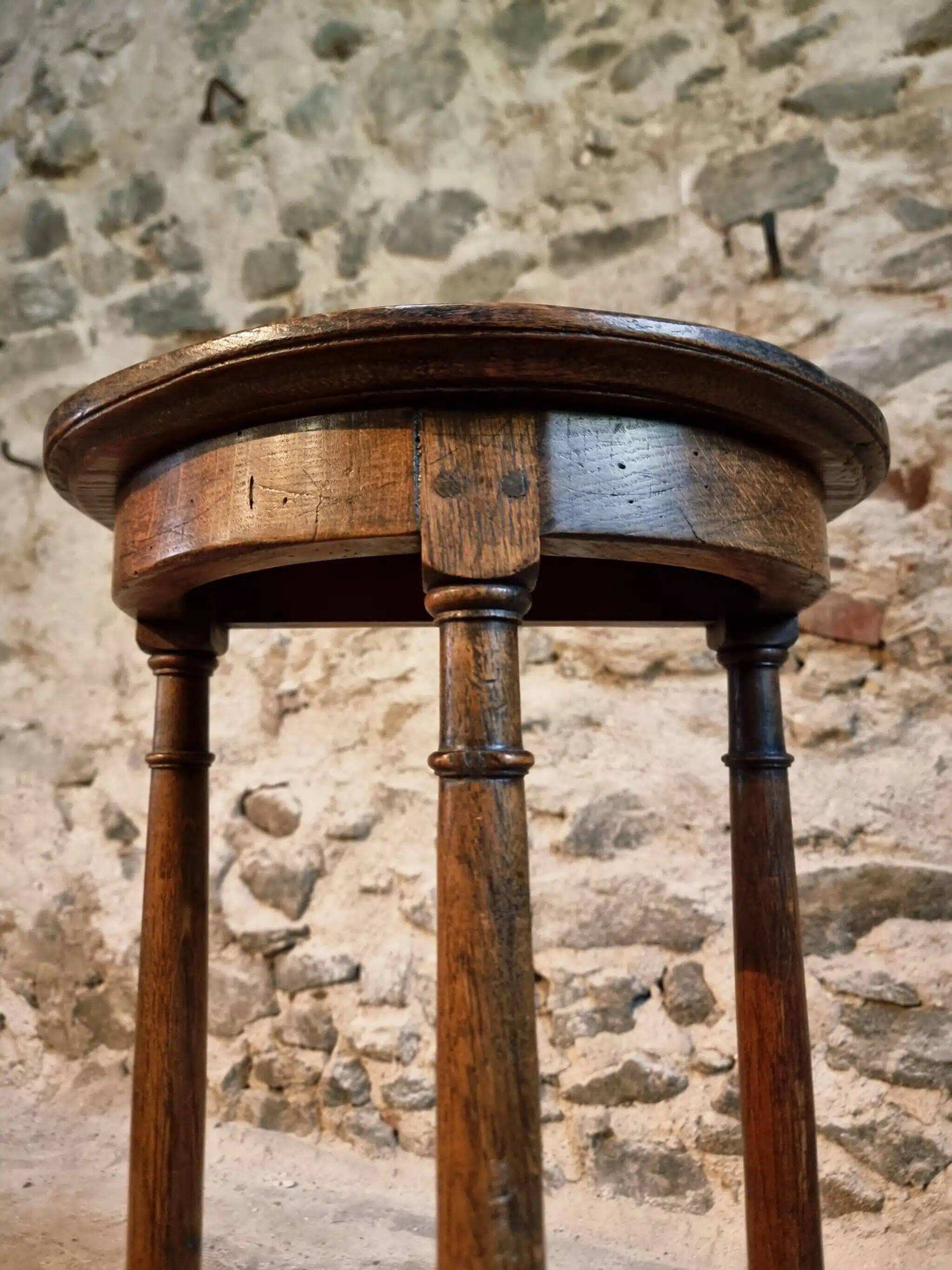 Pair of antique solid wood half-moon side tables, 19th century