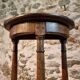 Pair of antique solid wood half-moon side tables, 19th century