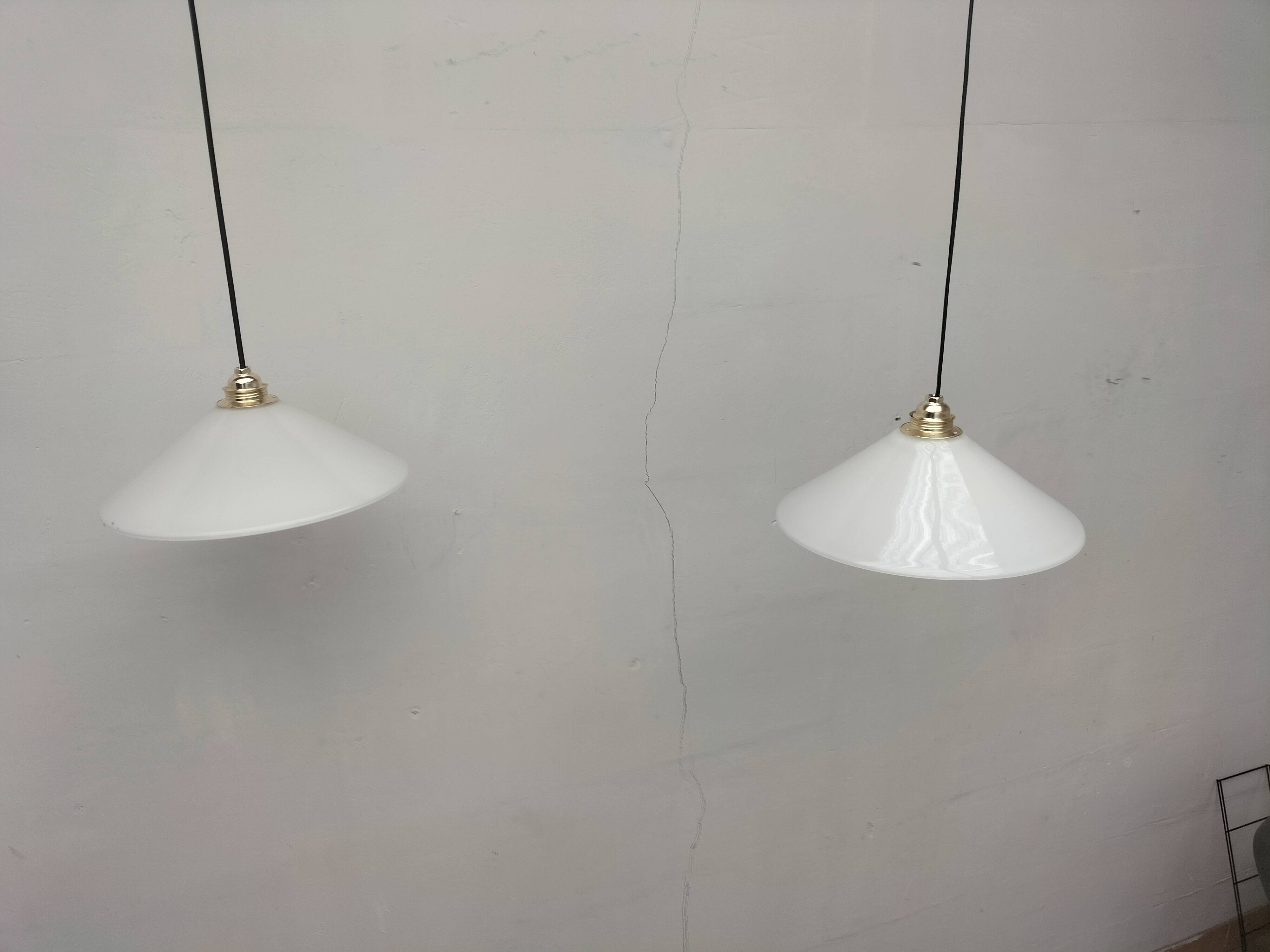 Pair of opaline pendant lights