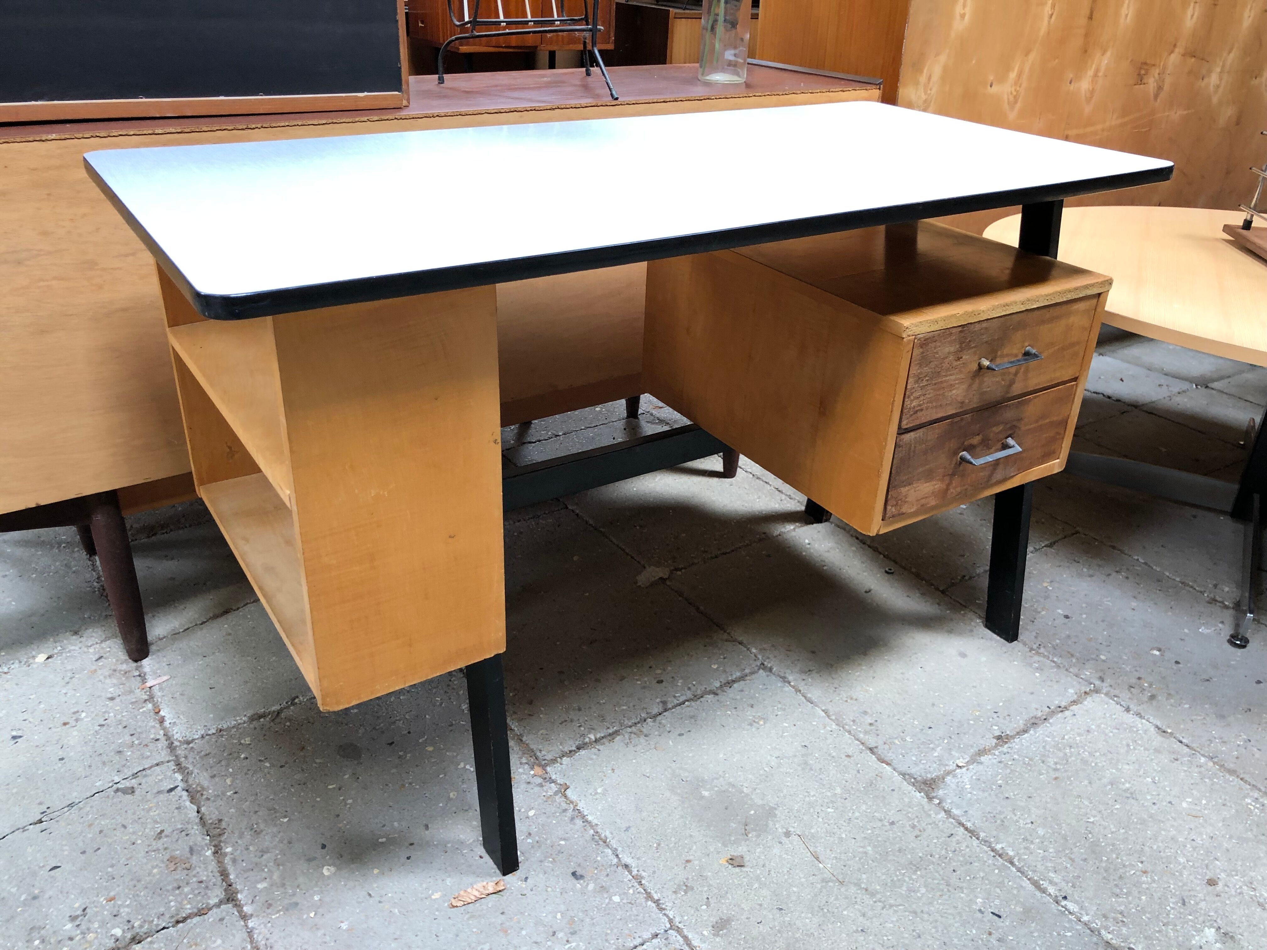 Vintage desk in birch veneer of years 60