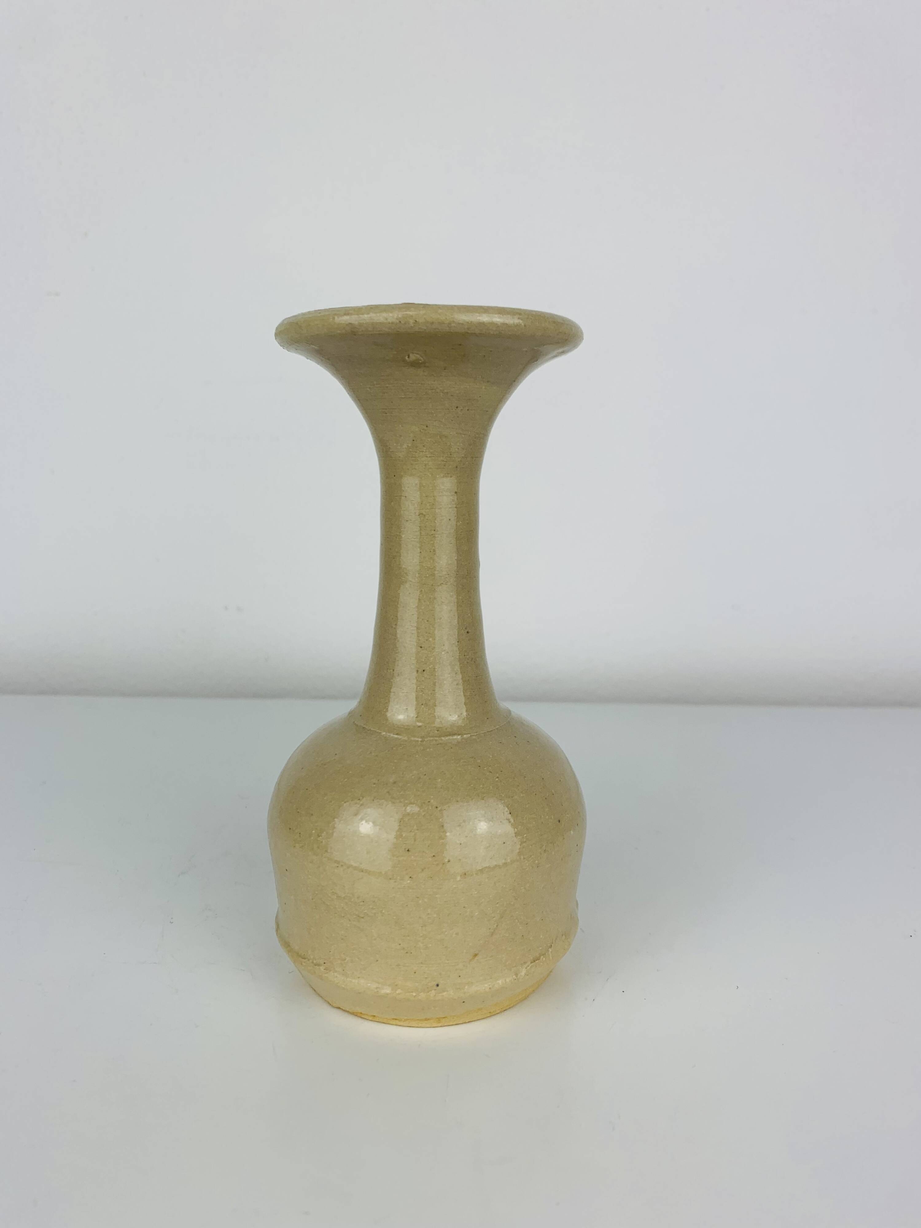 Vase céramique beige, col évasé, vintage