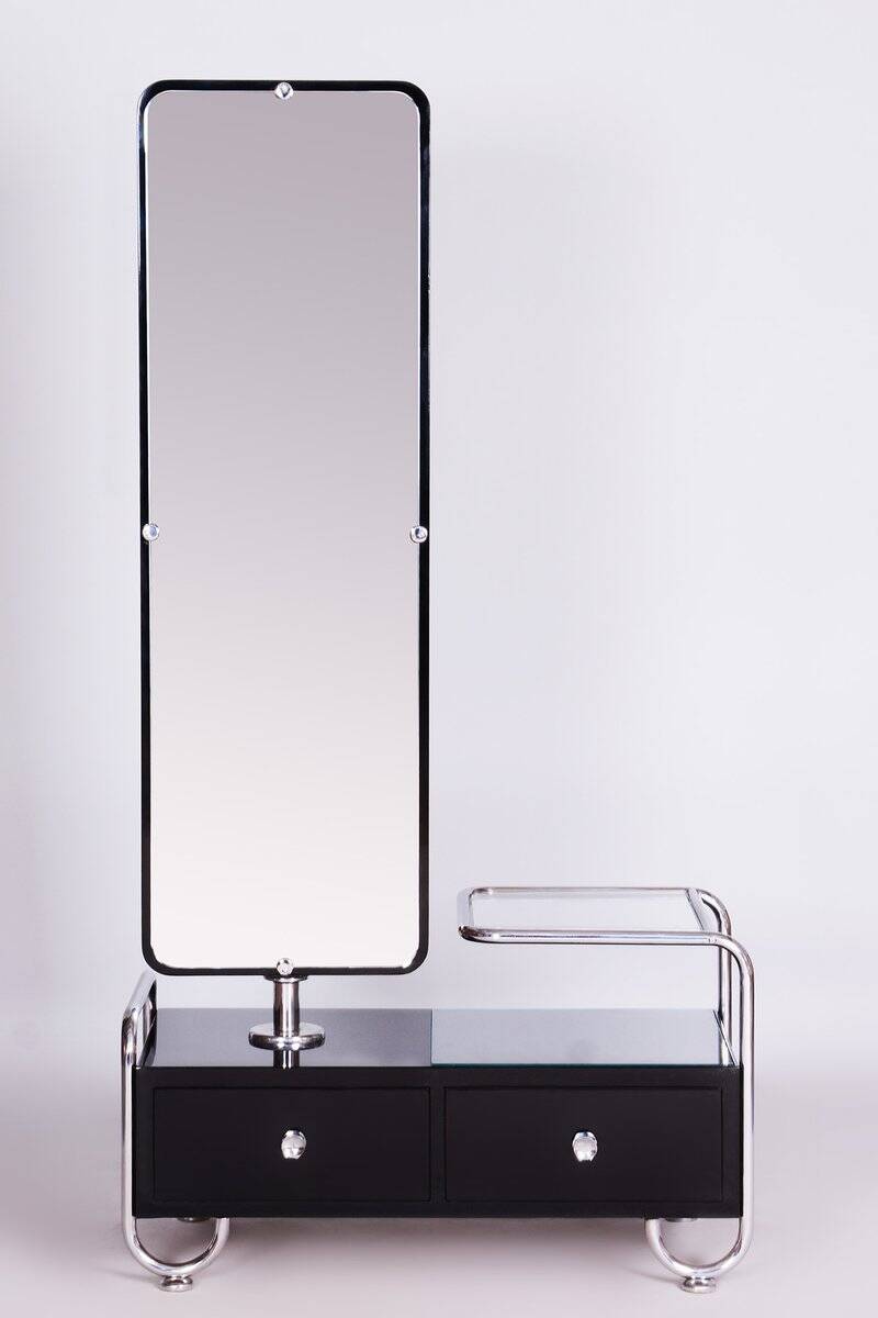 Bauhaus Dressing Mirror in Chrome and Lacquered Wood by Vichr a Spol., Czech, 1930s