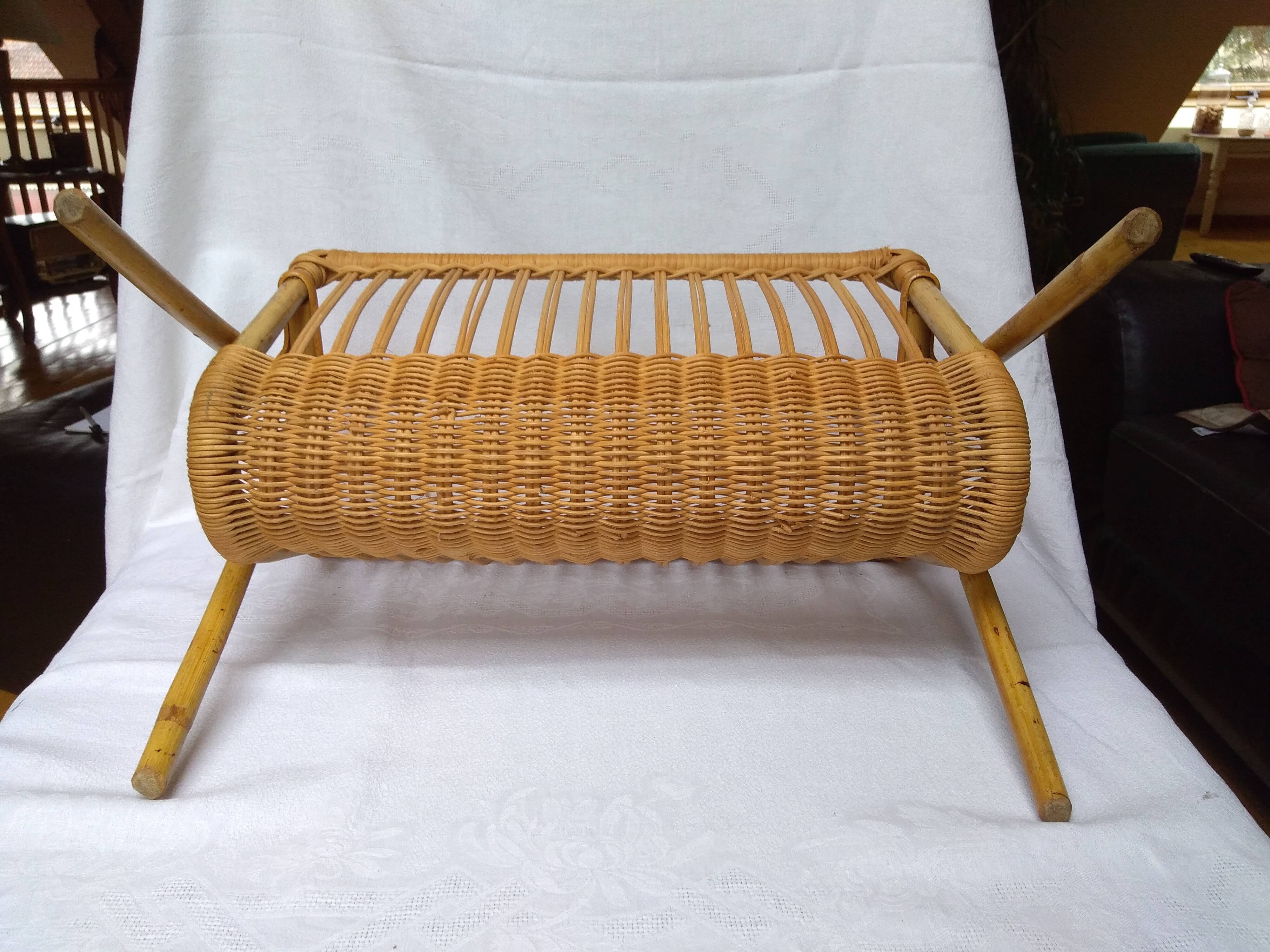 Vintage rattan magazine holder