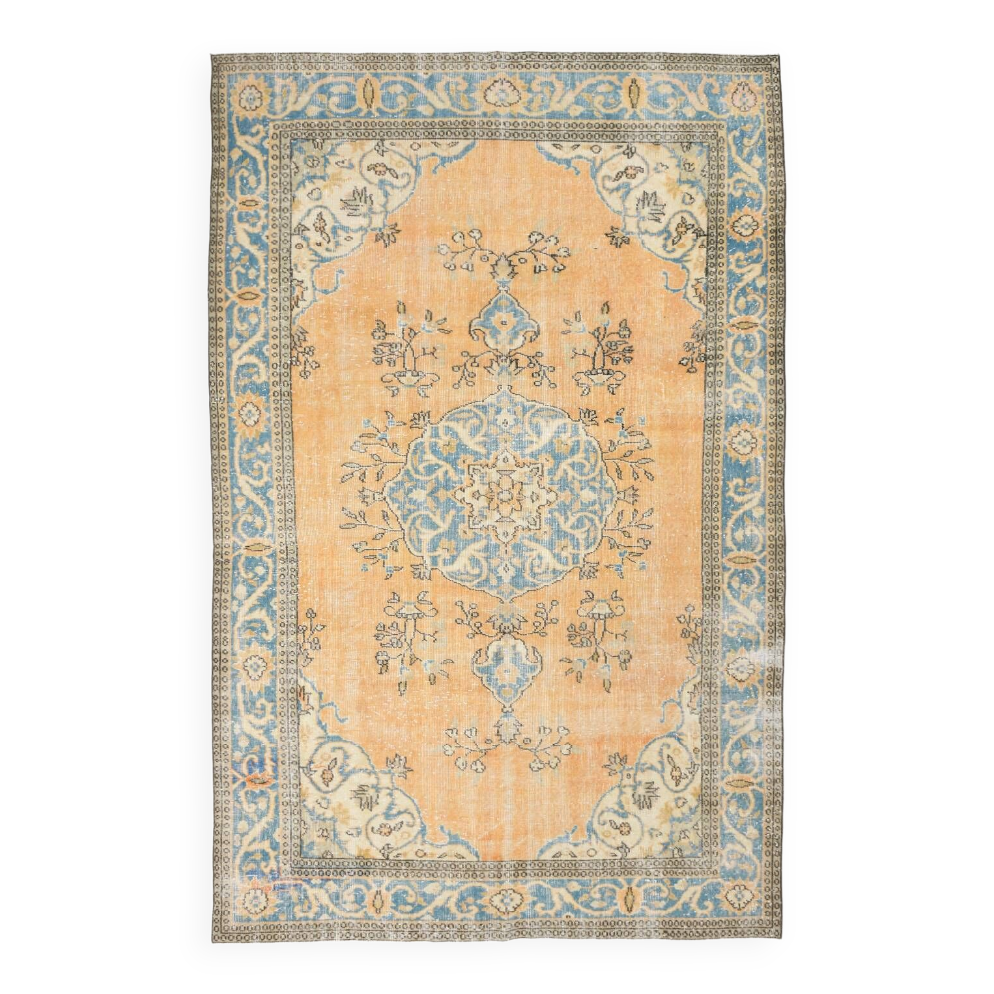 6x9 Shades Of Orange & Blue Vintage Rug, 186x289Cm