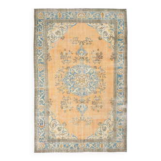 Tapis vintage 6 x 9 nuances d'orange et de bleu, 186 x 289 cm