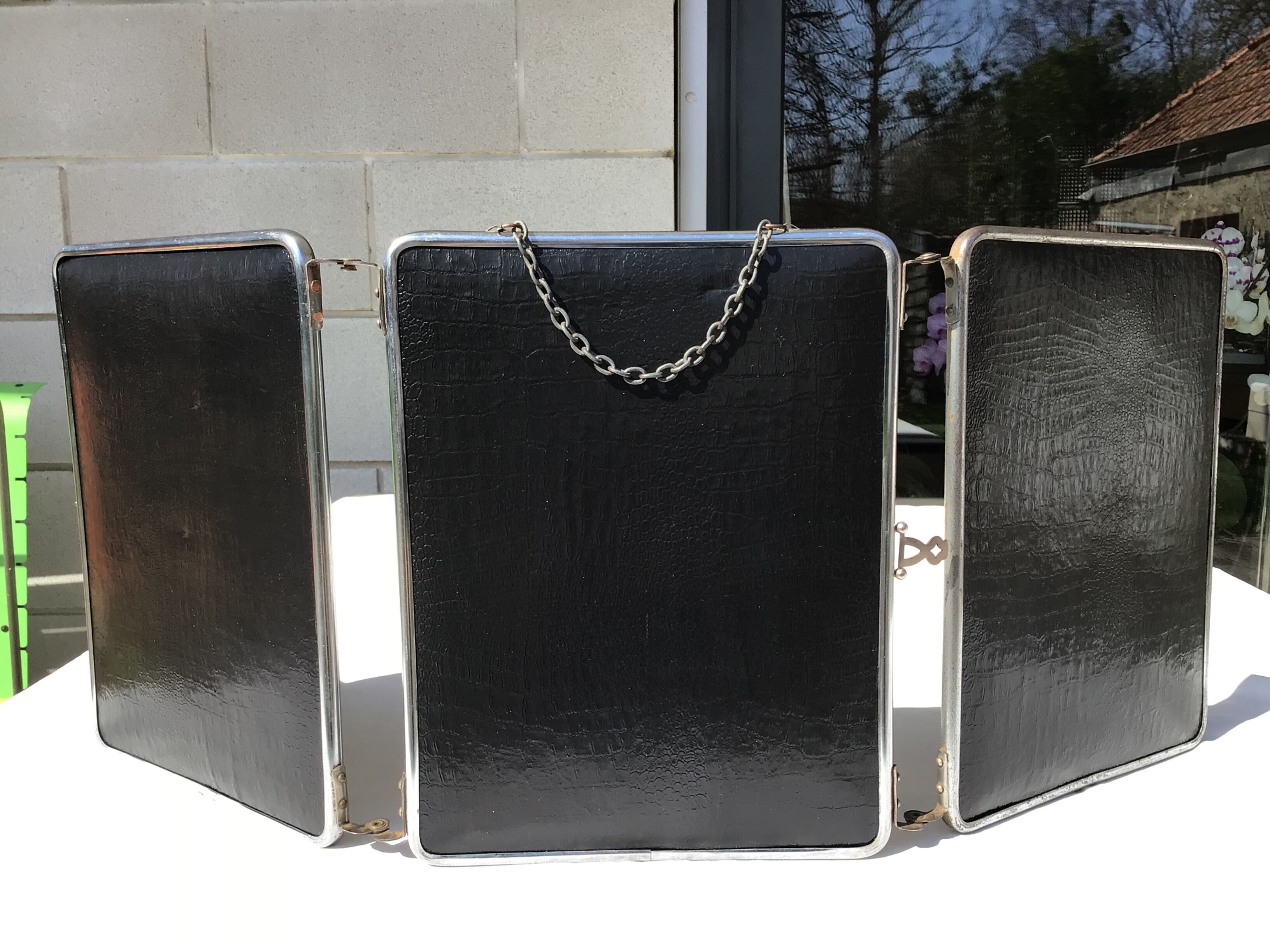 Triplet resaleable triple barber mirror back black varnish 69x27