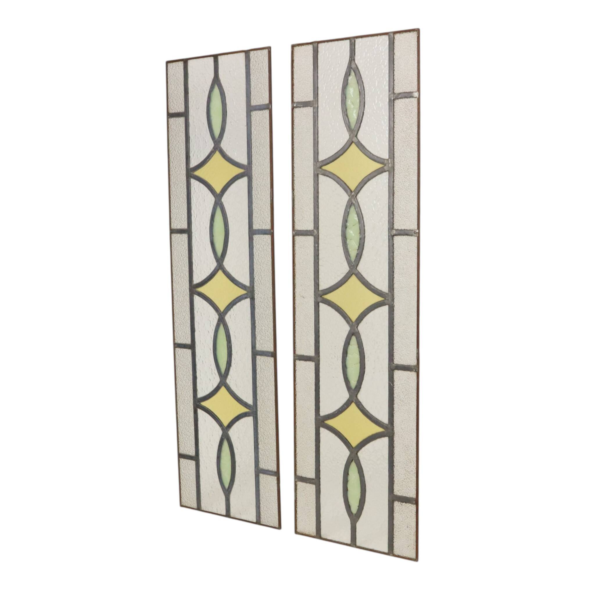 Art Deco Geometric Stained Glass Window 85x24cm