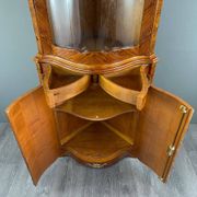 Corner display case in marquetry, 20th century