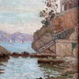 The cornice, marine in oil on wood, early 20th century.