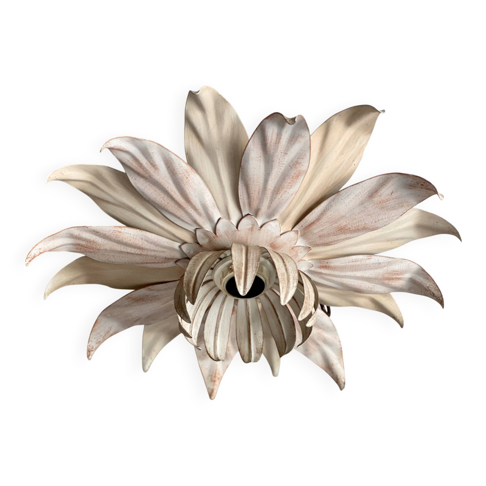 Plafonnier fleur métal laqué vintage 1980