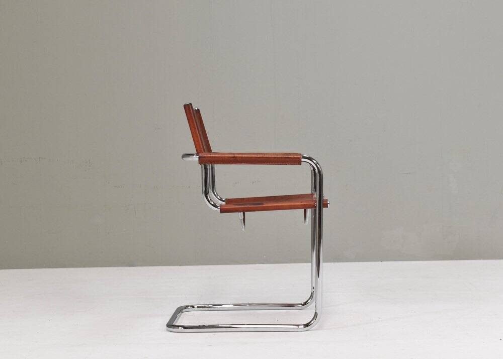 S34 dining armchair in cognac saddle leather by Mart Stam for Fasem, 1970s