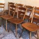 Set of 8 vintage beech chairs compass feet 1960's