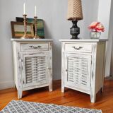 Pair of patinated bedside tables and end tables