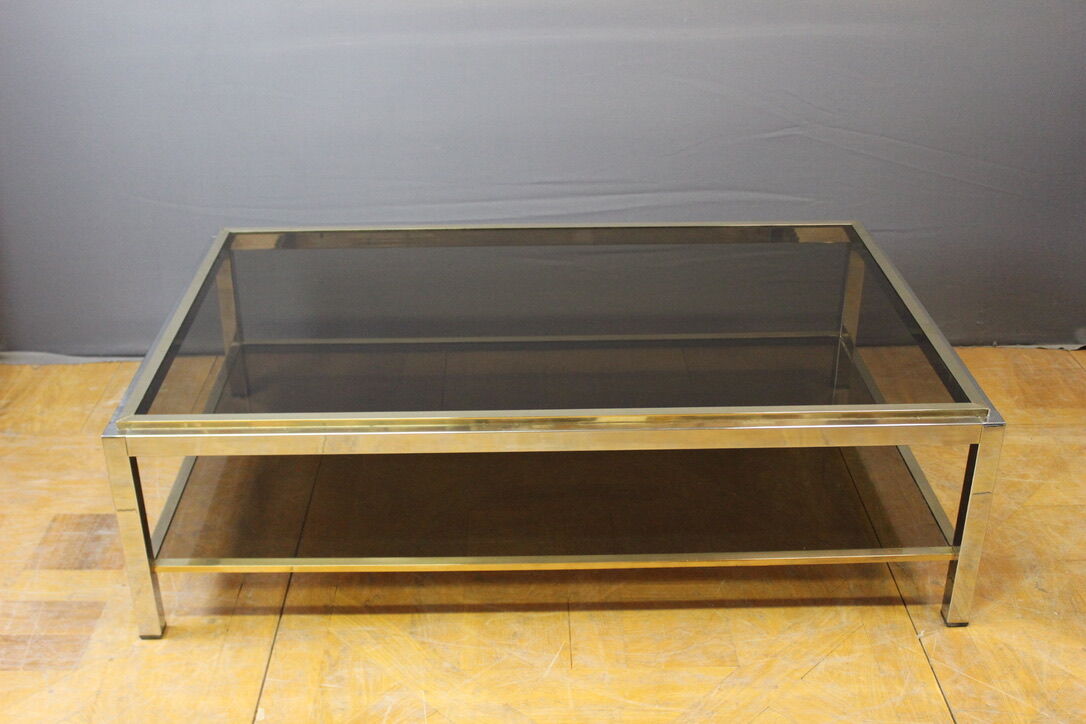 Table basse à double plateaux en chrome et doré vers 1970